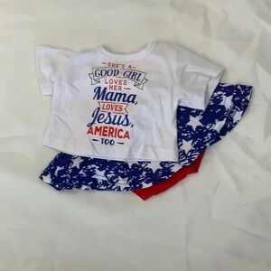 White Graphic Tee and Blue Star Skirt Set